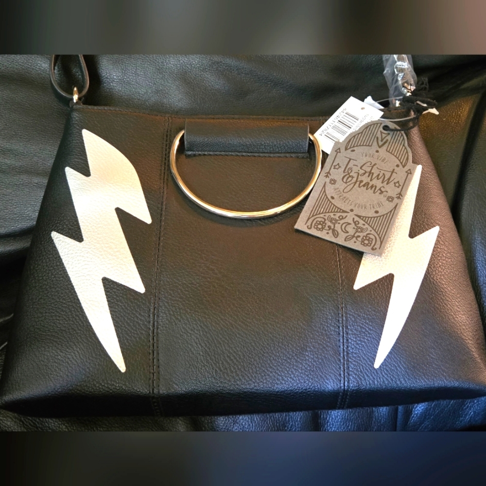 Your Vibe Black lightening bolt CUTE faux leather purse 13"x9" HOST PICK🎈🎉✨️ - Picture 1 of 9